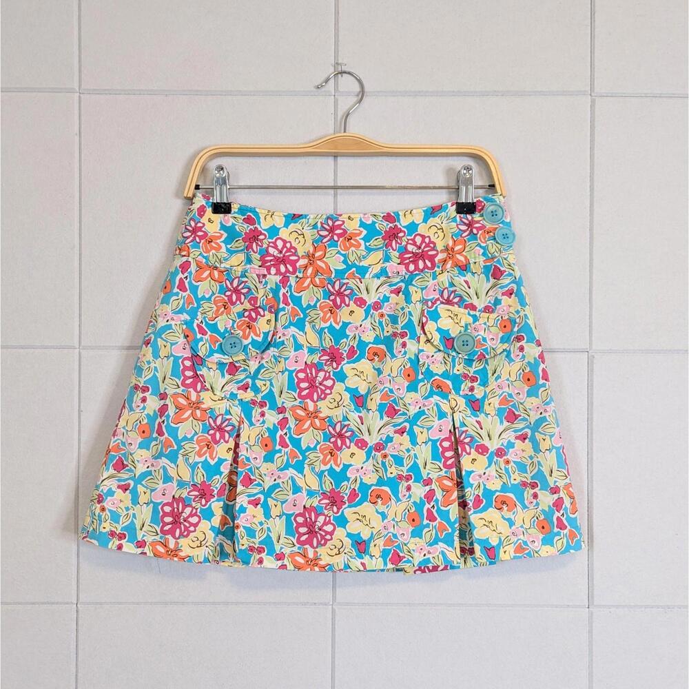 Vintage y2k cotton floral preppy pleated mini skirt w/ built in shorts